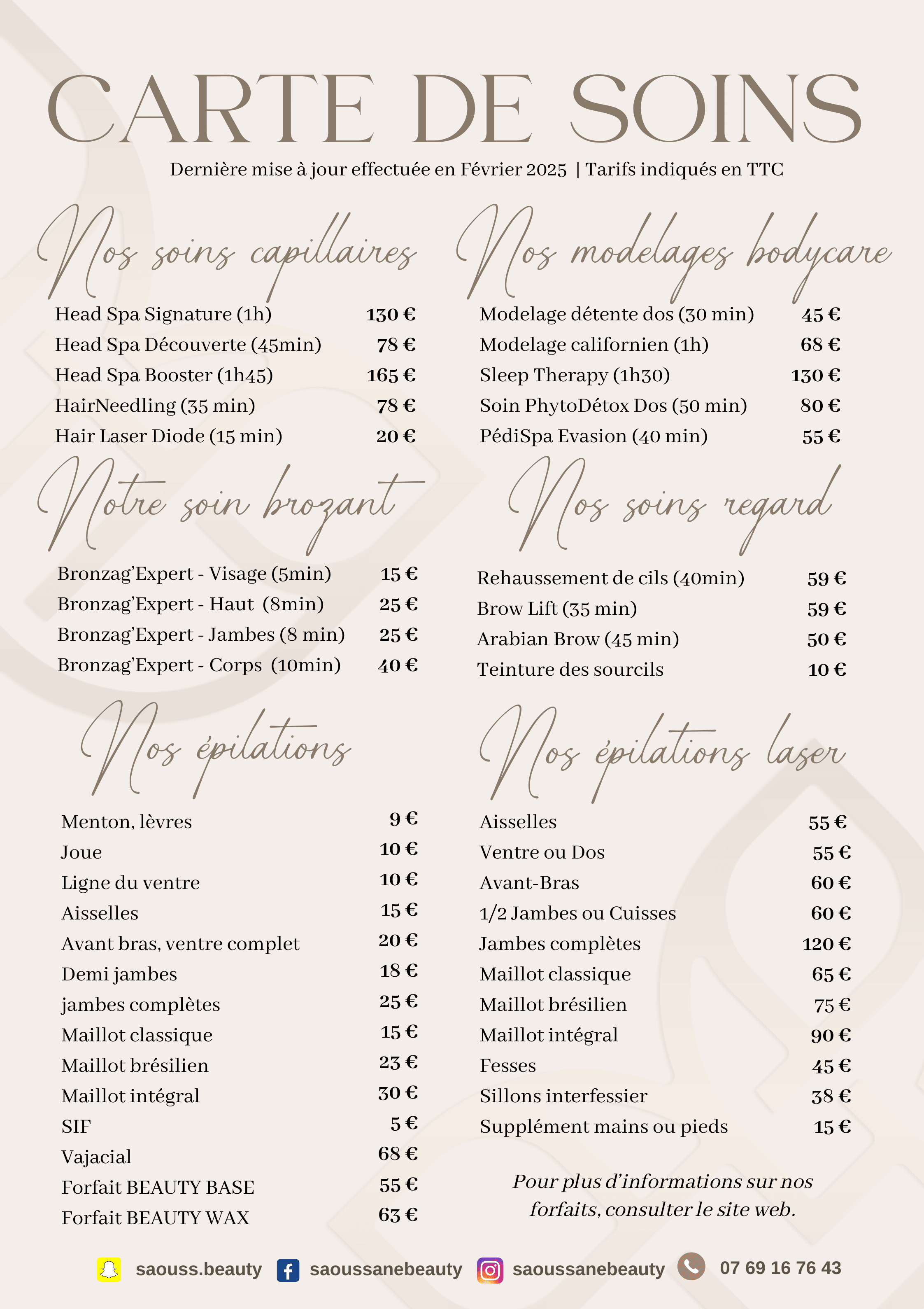 Découvrez la carte de soins Saoussane Beauty à Lomme